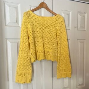LC Lauren Conrad Soft Yellow Open-Knit Scoop Neck Sweater